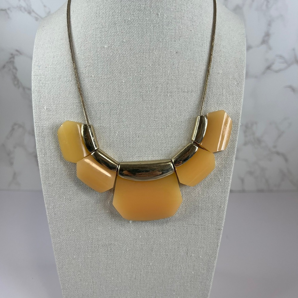 Vintage Bib Peachy Caramel Orange Beads Geometric Link Necklace Chunky 18"